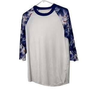Adidas Baseball T-Shirt 3/4 Sleeve Tee White Blue Mens Small